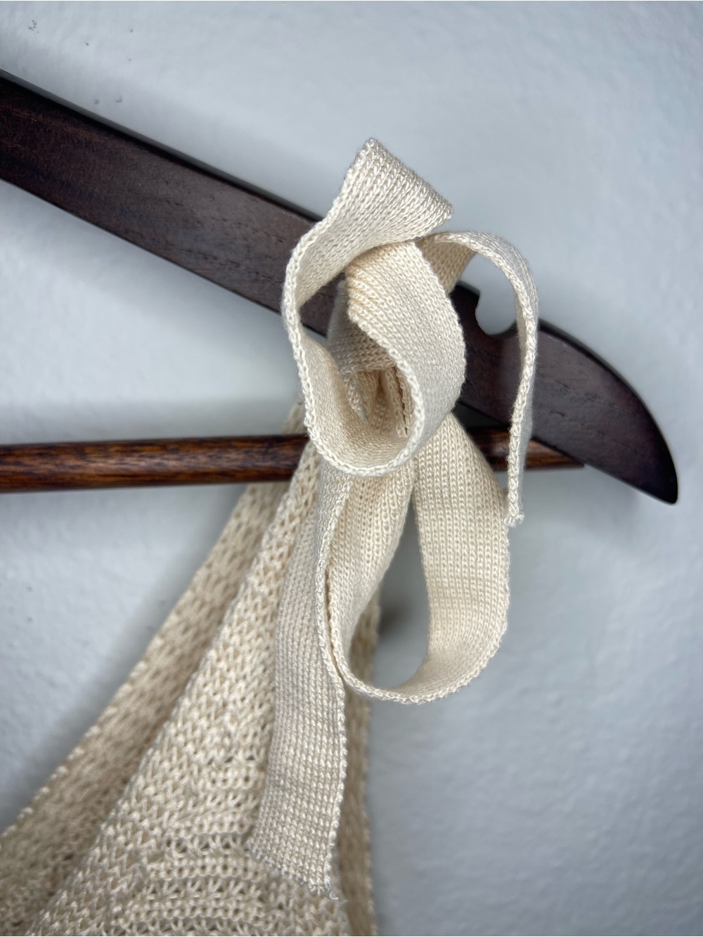 Blashe Tie-Shoulder Crochet Button-Front Tank Top Cream Viscose Neutral Sexy - Picture 10 of 10